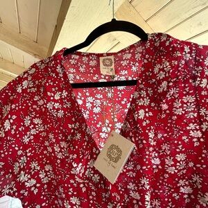 Red Floral V-Neck Wrap Dress by Bali Elf